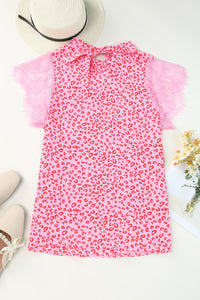 Leopard Print Lace Short Sleeve Blouse